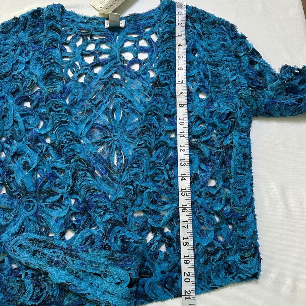 Chico's Silk Jacket Sz 0 S Talula Flower Bell Open Knit Boho Mermaidcore Artsy - Picture 7 of 12